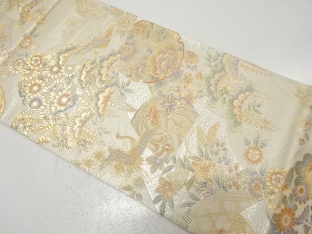 鶴に雪輪・松藤模様織り出し　袋帯